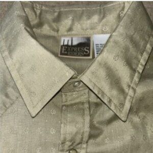 Express Riders Western Shirt Men's Beige Geometric Pearl Snap Size Medium Dressy
